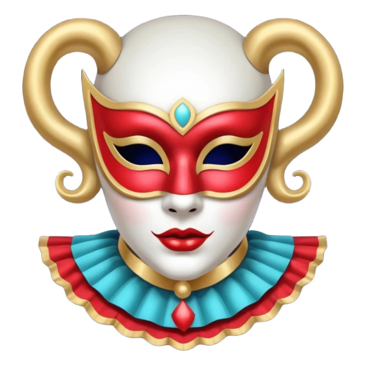 circus masked performer portrait, head and shoulders only, elegant carnival mask, dramatic costume collar, mysterious expression, 3D cartoon, mobile game icon style, clean background, no text, no watermark sticker