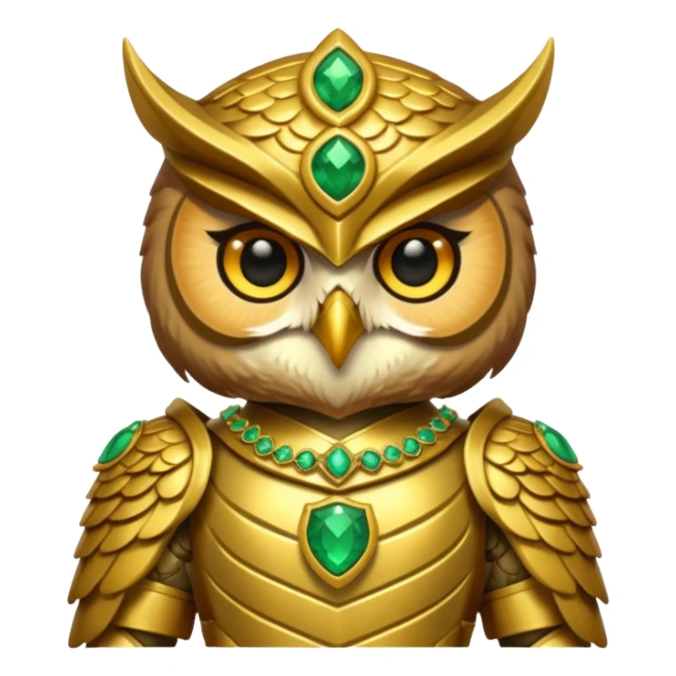 owl warrior wearing golden armor embedded with emerald jewels sticker