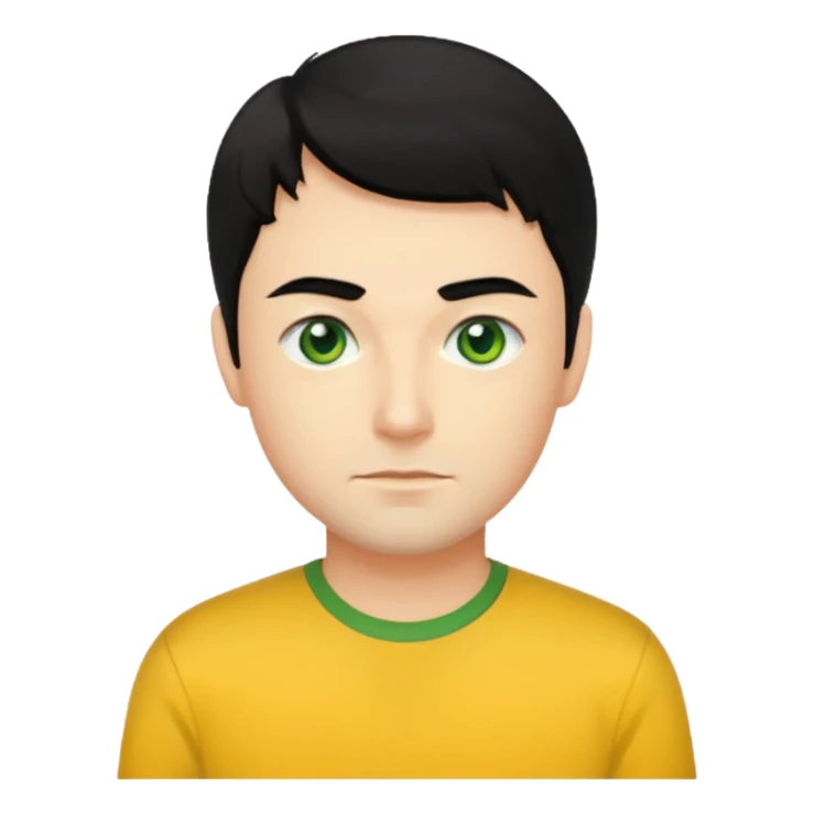 Greg Page black hair, green eyes, yellow shirt sticker