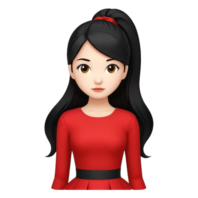 Juni – Cewe Blak-blakan Kulit putih bersih, rambut hitam panjang sleek lurus, diikat half ponytail. Pakai peplum merah terang . Pose tangan di pinggang, tatapan tajam percaya diri. sticker