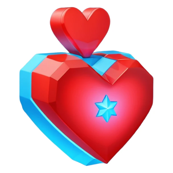 A blocky geometric red 3D heart with a glowing blue star inside sticker