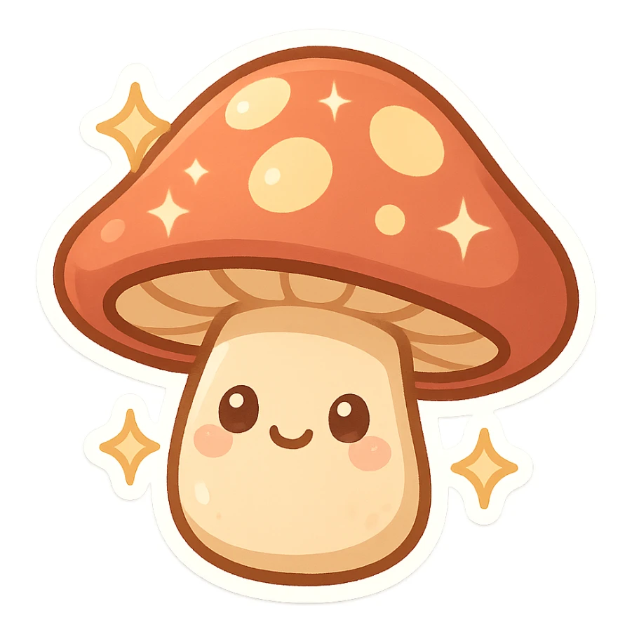 Sparkling chibi sticker mushroom, cute and exaggerated sticker