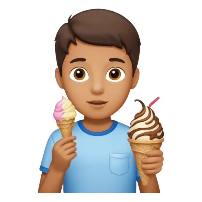 Young boy, holding ice cream sticker