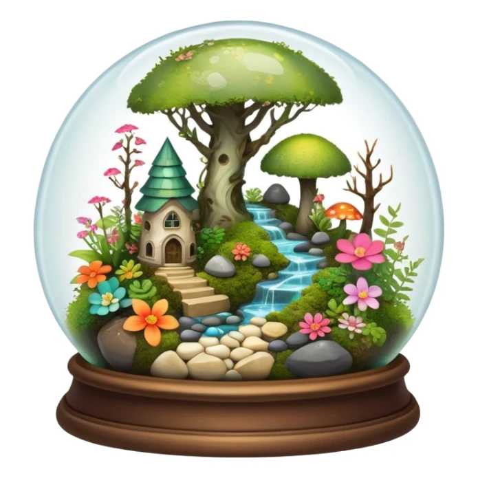 Mystical woodland glass-dome-terrarium-globe with moss inside, with marbles, with pebbles, crystals, with bones inside, and flowers inside  sticker