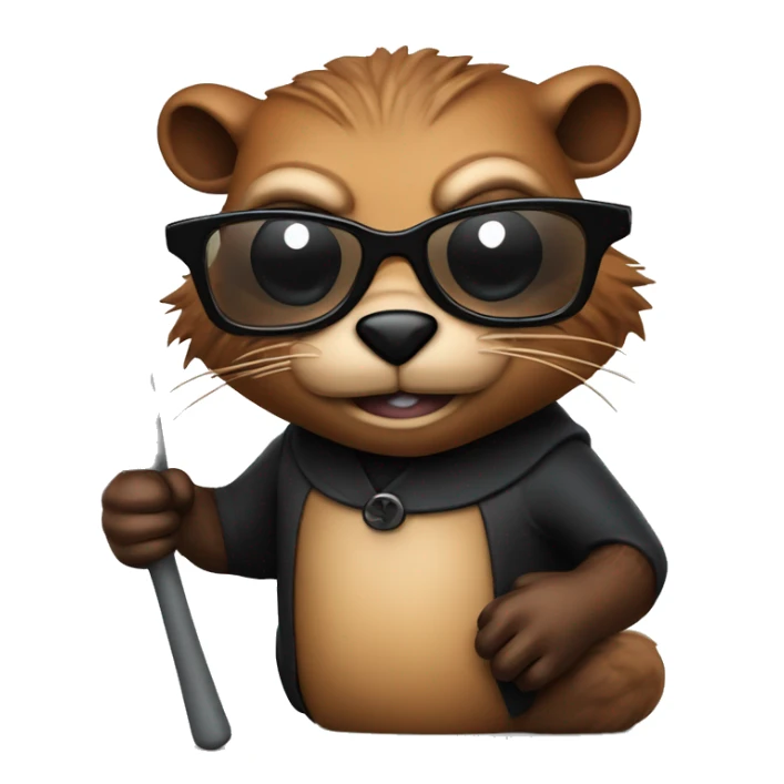 An evil beaver with a bat in his hands and black glasses sticker