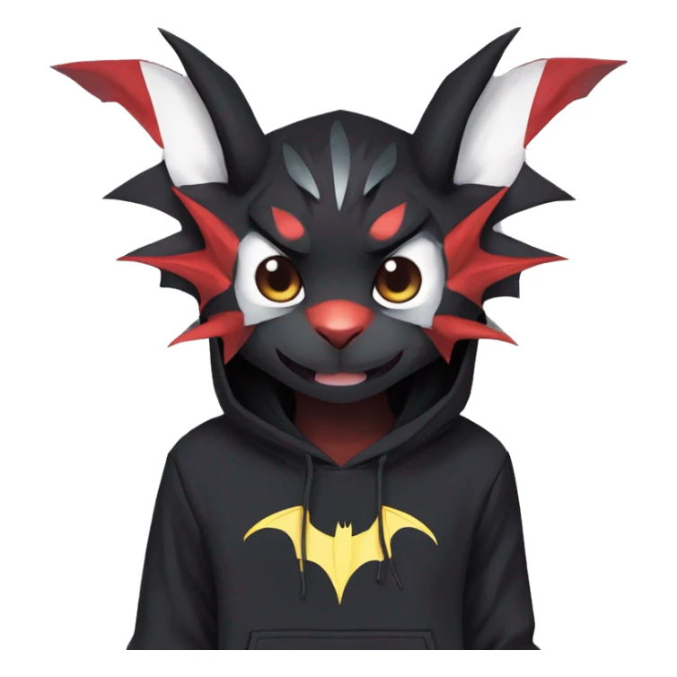 Dark Black Unique Anthro Cool Kawaii Horned Bat-Winged Nargacuga-Noivern-Zangoose-Litten-Feline-Pokémon with edgy stripes Punk Hoodie sticker