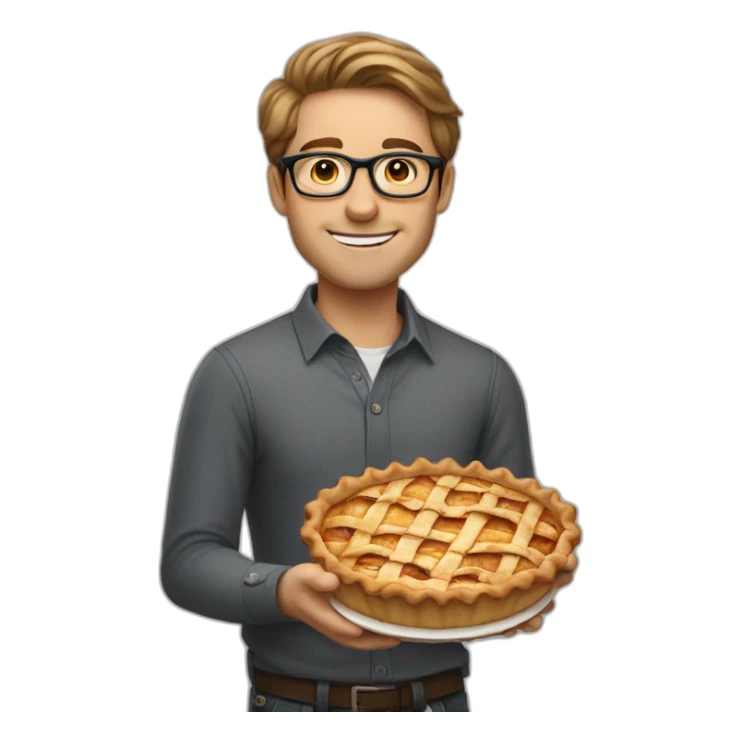 Short light brown hair guys with glasses eatings an apple pie sticker