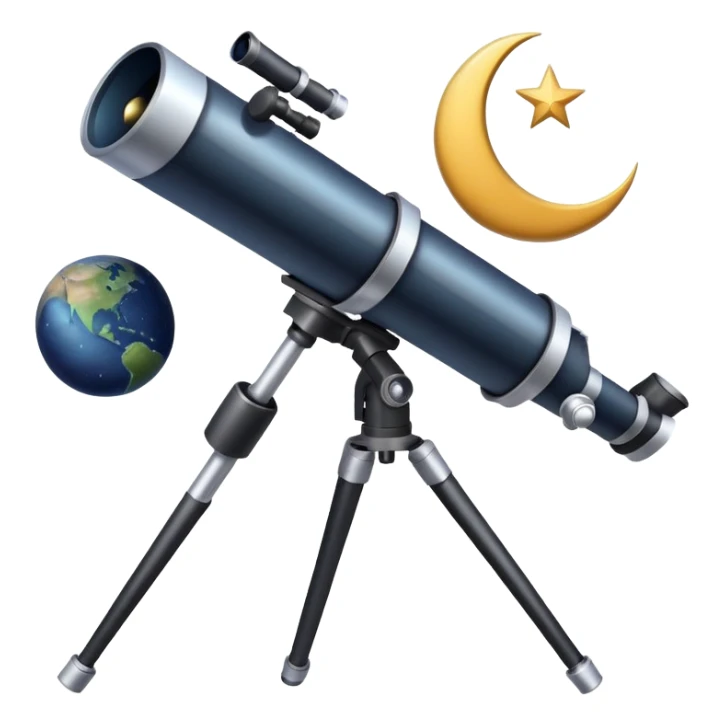 An icon featuring a telescope, stars, and a planet, symbolizing astronomy. The design includes a crescent moon, distant galaxies, and constellations, representing the study of space and celestial bodies. Transparent background highlights the exploration of the universe and cosmic phenomena. sticker