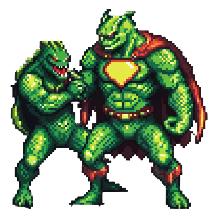 Abomination vs Hulk, green superhero fighting scaly monster villain sticker