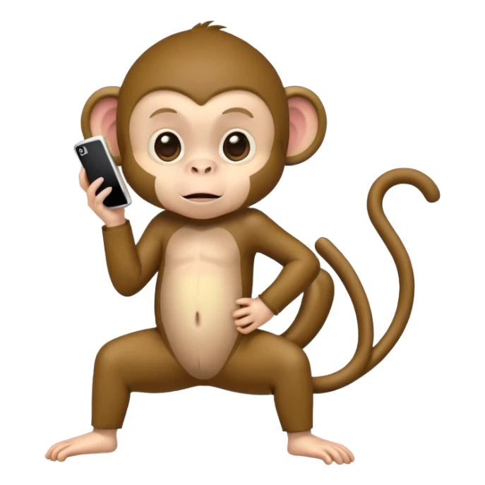 side profile of little boy in monkey costume holding an iPhone with one leg bent and hand on hip sticker