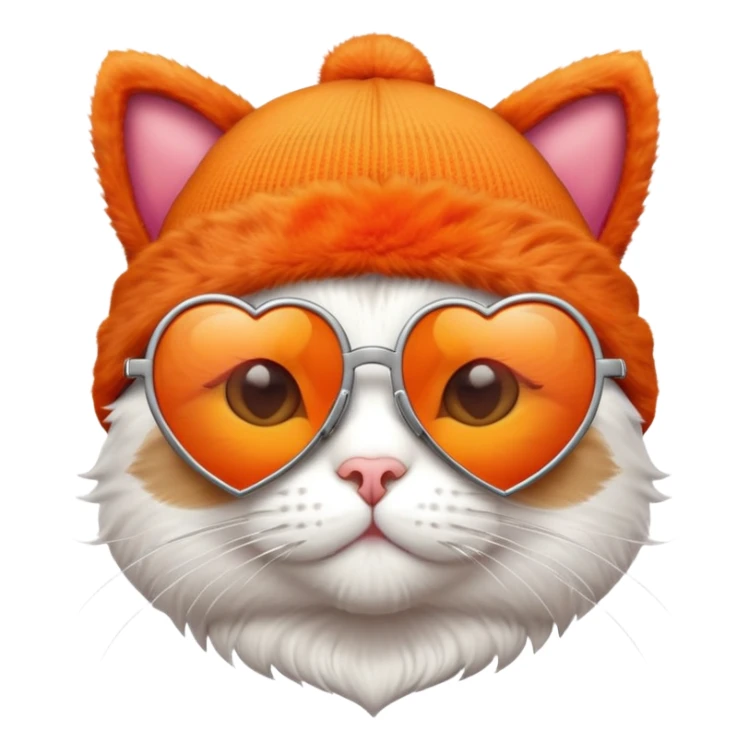 cat wearing a beanie and heart-shaped sunglasses sticker