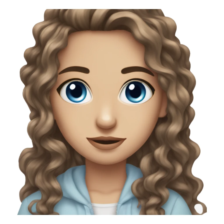 blue eyes, long wavy brown hair, thick eyebrows, long eyelashes, girl sticker