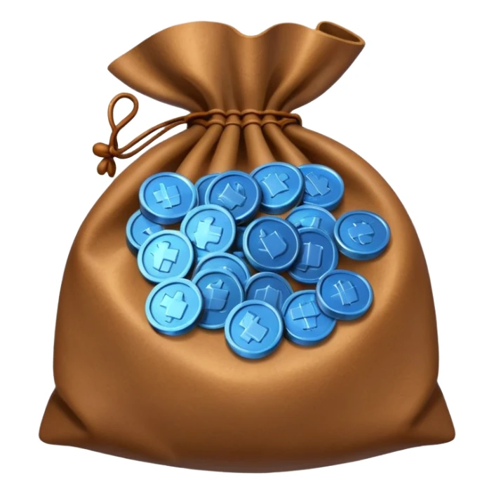 blue coins inside an opened brown money bag  sticker