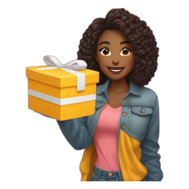 influencer taking a selfie holding a bright box in her arms sticker