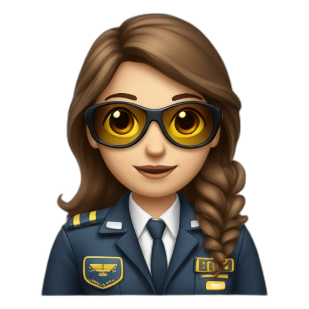young long brown hair female Boing airplane pilot with sun glasses sticker