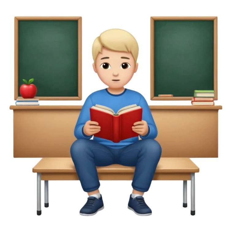 Boy  sitting at school reading with his back to the camera sticker