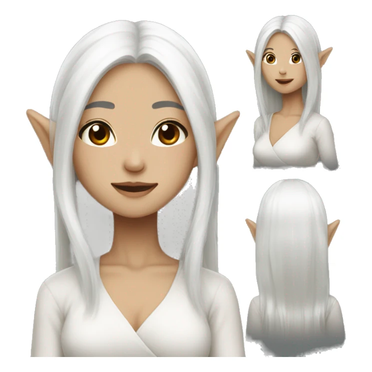Asian feminine body slim long white hair elf  sticker