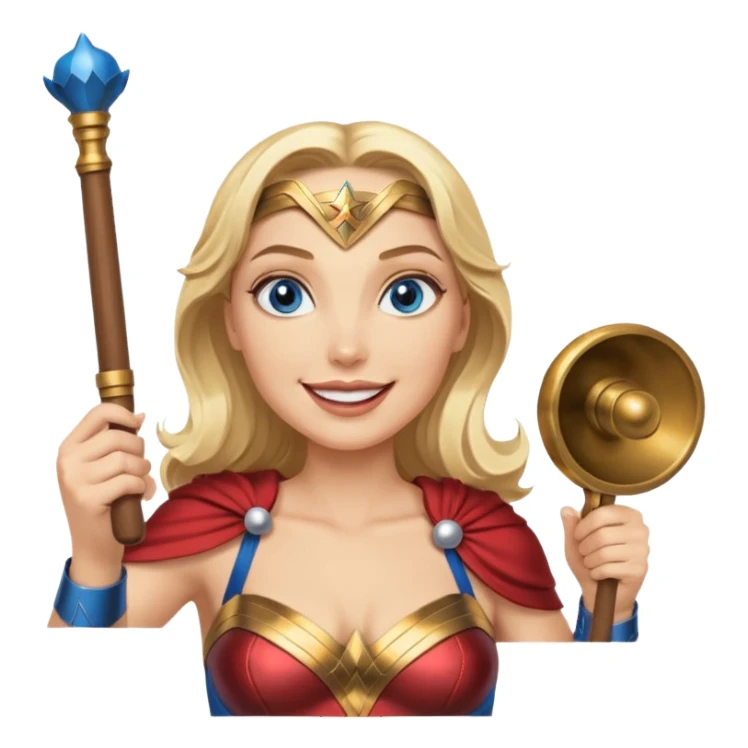 Blonde blue eyes Wonder Woman holding bell and baton sticker
