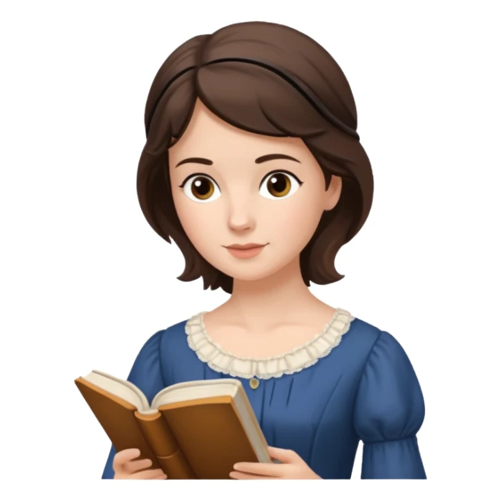 Jane Austen inspired brunette character reading a book outdoors sticker