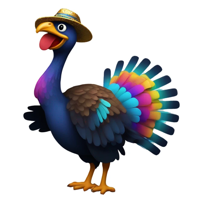 disco turkey: A turkey silhouette doing a dance move like the "finger pointing upward" disco move, with a retro headband and exaggerated features to keep it playful but bold enough to work as an emoji. sticker