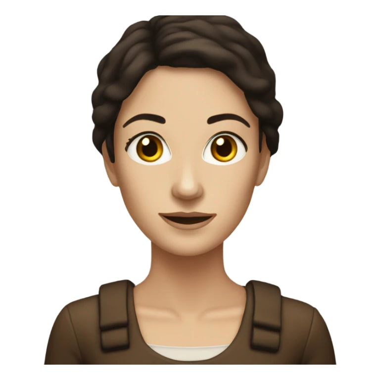 A dark-haired white woman with dark eyes dressed in a toasted bread costume sticker