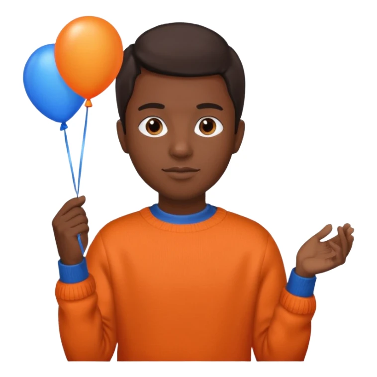 dark brown skin, orange sweater, hold blue balloon sticker
