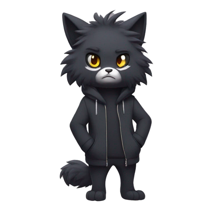 Dark Edgy Cool Shy Grumpy Fluffy FurSona Fakemon Full Body sticker
