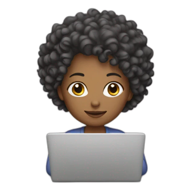women with curly head working on laptop sticker