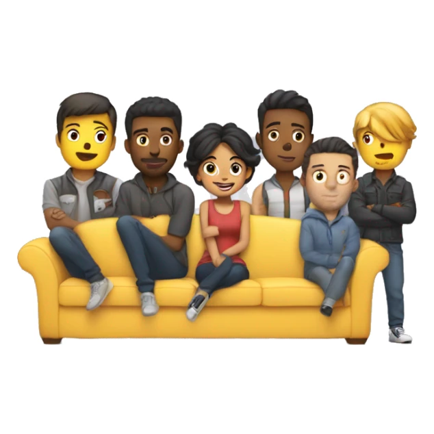 Cute girl on a couch with 6 guys standing behind her  sticker