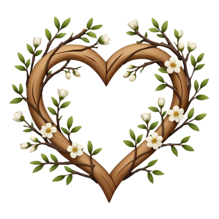 Natural minimal branches with a few flowers in a twisty heart shape sticker
