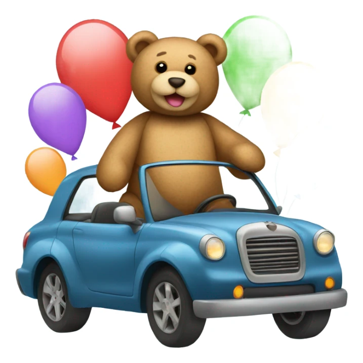 teddy bear driving a car and balloons sticker