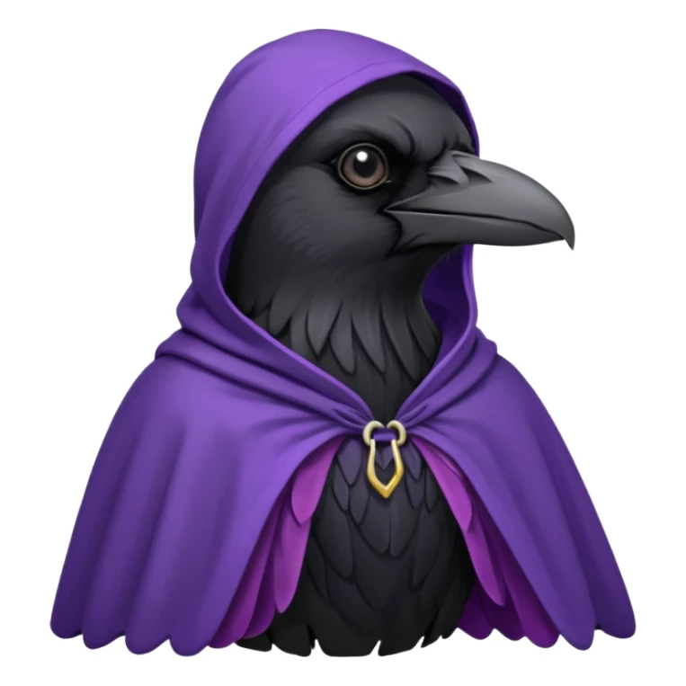 black realistic raven wearing a purple hooded cloak sticker