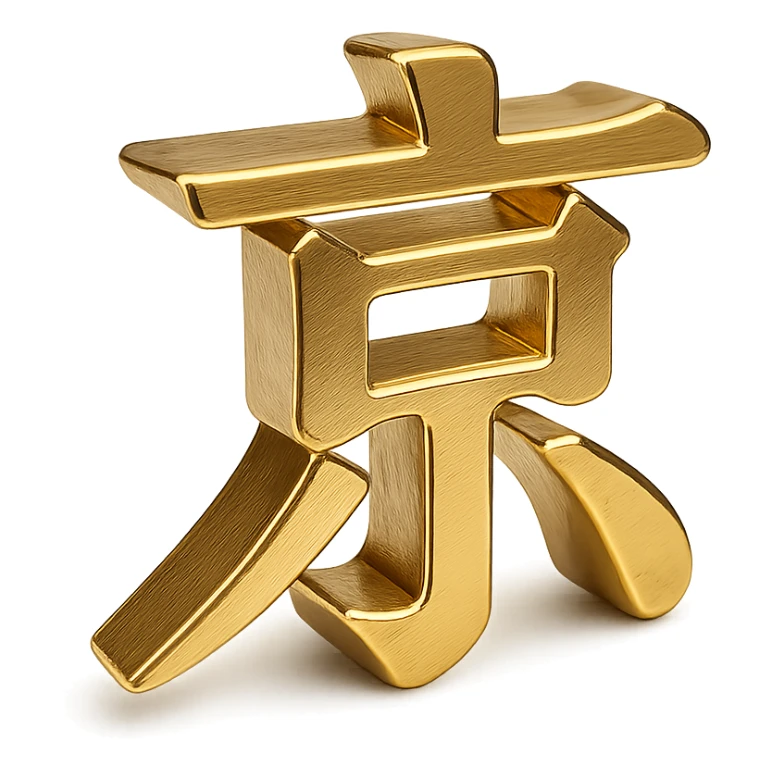 the Chinese character 京 as a gold embossed emoji, shiny metallic effect sticker