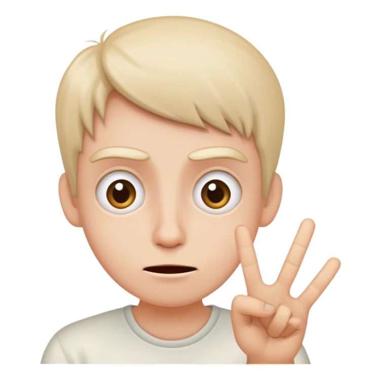 A wide eyed grimacing anxious face who’s acting like everything is fine with a peace sign up  sticker