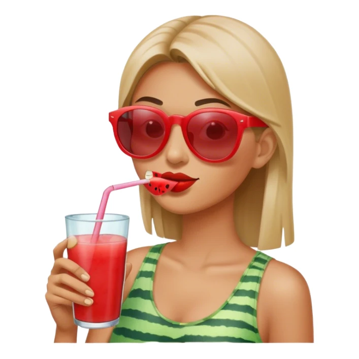 Emoji drinking watermelon out of straw sticker
