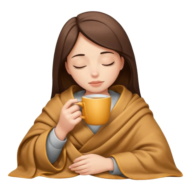 girl inside a blanket sipping coffee eyes closed sticker
