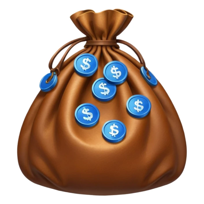 brown money bag of blue coins sticker