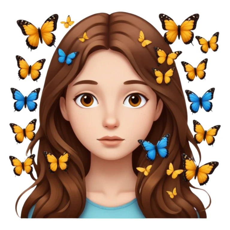 Face surrounded by butterflies and long brown hair  sticker