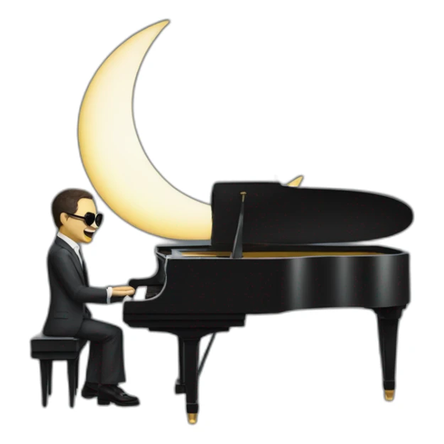 moon waning crescent head with shades and a suit, playing a piano, white waning crescent, waning crescent head sticker