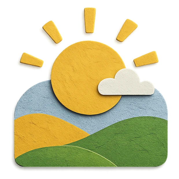 sunny landscape scene in paper craft style sticker