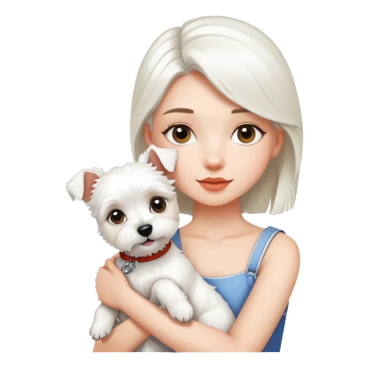 A beautiful girl holding a white terrier sticker