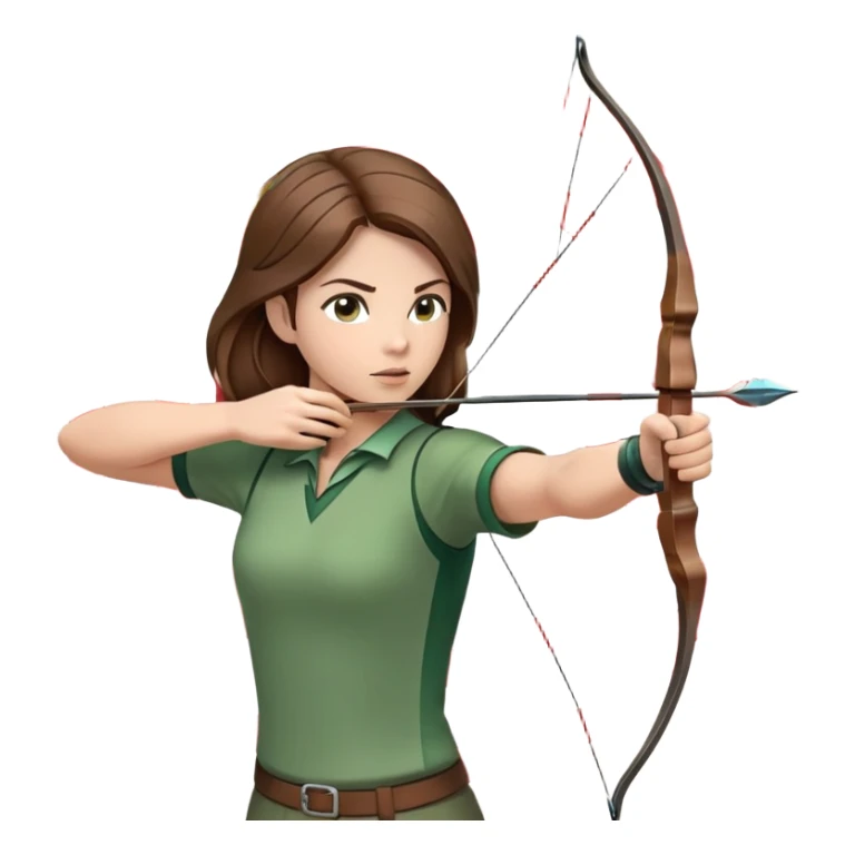 An archer drawing a bow and aiming an arrow at a target, with perfect focus and precision. The target is visible in the background, featuring concentric rings. The scene captures the concentration and skill involved in archery, emphasizing the elegance and accuracy of the sport. sticker