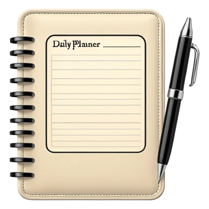 daily planner agenda cream leather with open page and pen sticker