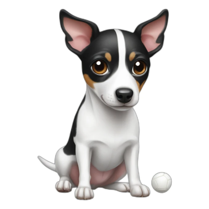 rat terrier with ball colored like a black and white cow sticker