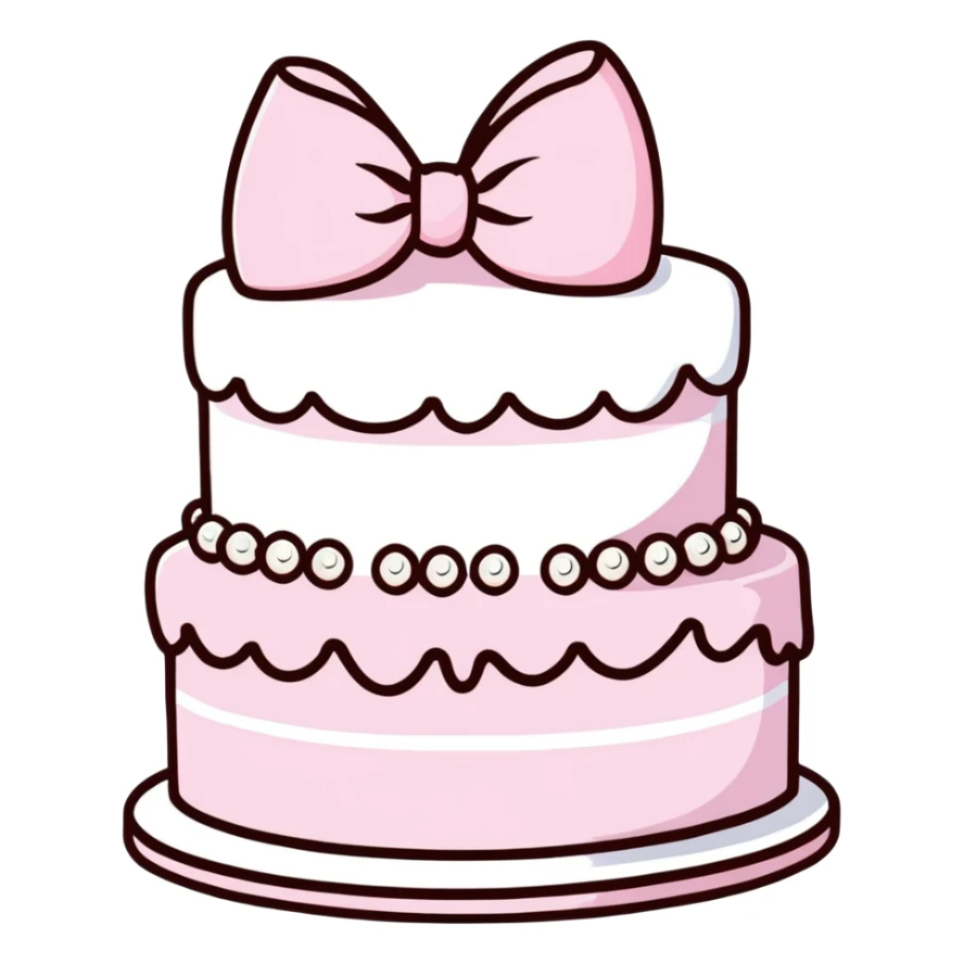 light pink cake decorated with pearls and a light pink bow on top sticker