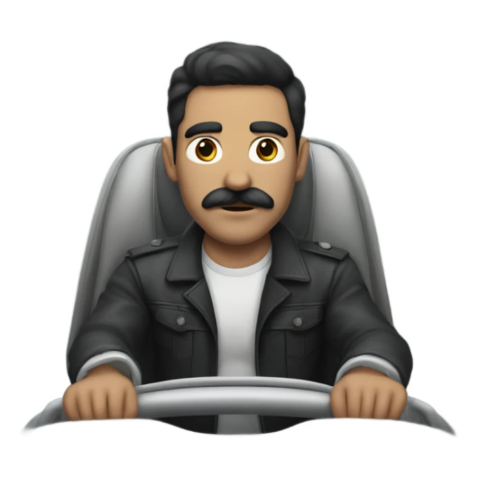 dark hair dark eye man with mustache sitting in car sticker