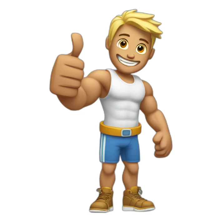 muscular man with fractured left arm smiling and showing thumbs up  sticker