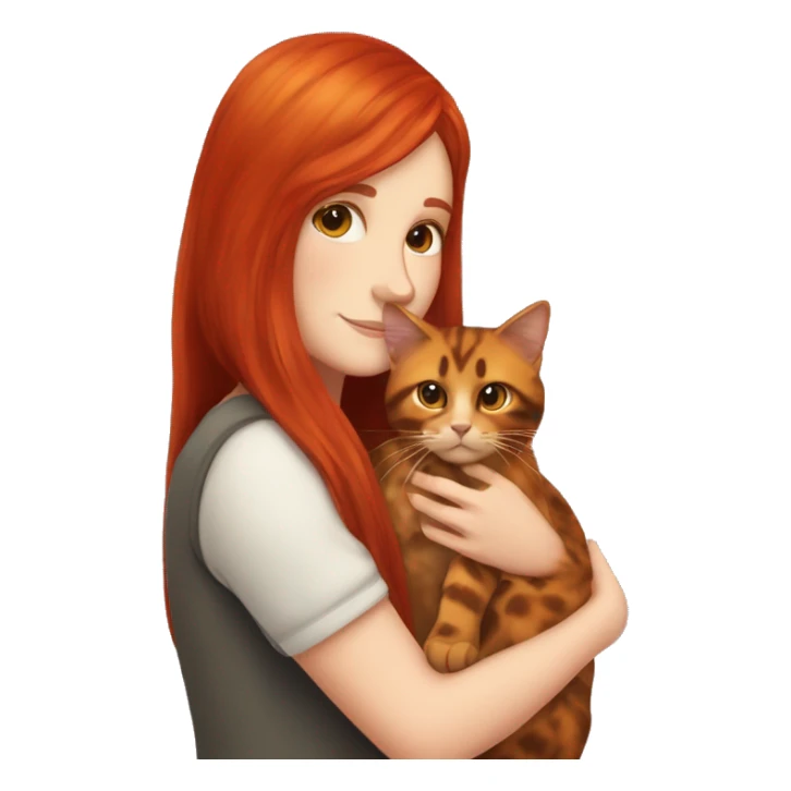 white girl with long red hair cuddling tortoiseshell cat sticker