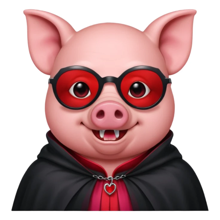 Vampire animal, pig in red collar cloak, red eye, fangs, sunclasses sticker