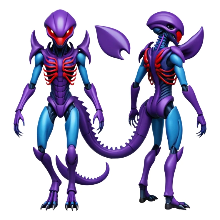 Fox xenomorph hybrid front facing full body dark purple and blue and red sticker
